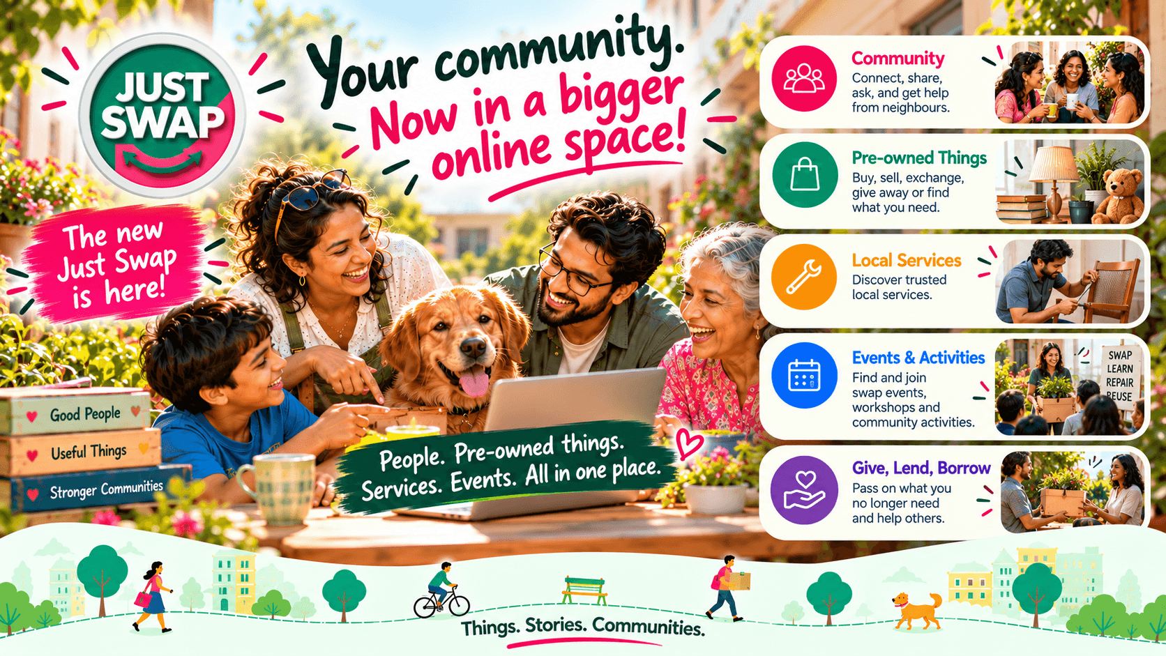Your community. Now in a bigger online space! People. Pre-owned things. Services. Events. All in one place.