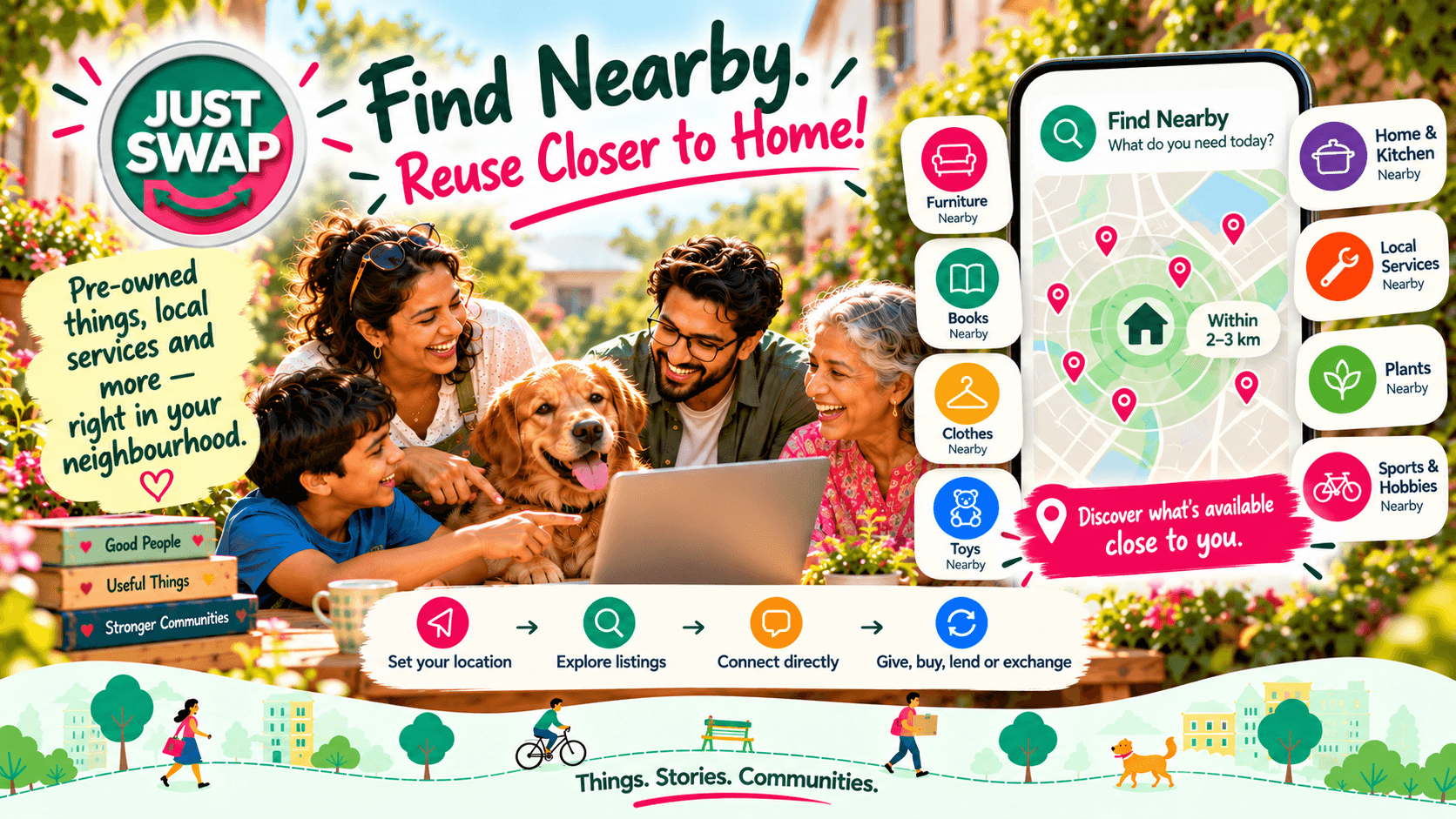 Find Nearby. Reuse Closer to Home! Discover what’s available close to you. Set your location, explore listings and connect directly.